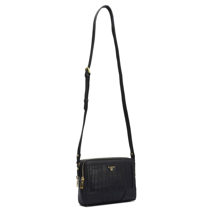 Small Croco Franzy Leather Sling - Black