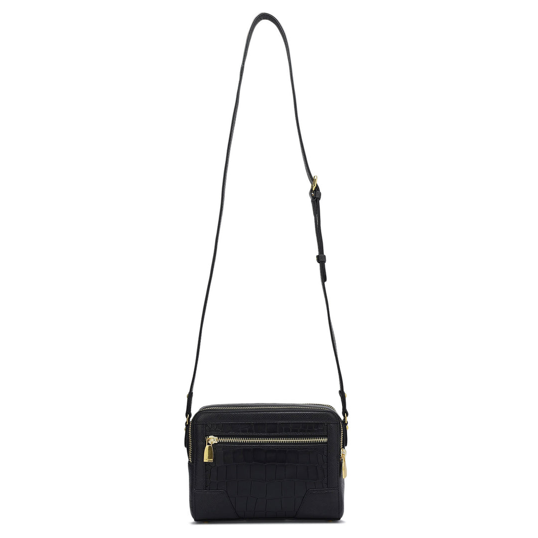 Small Croco Franzy Leather Sling - Black