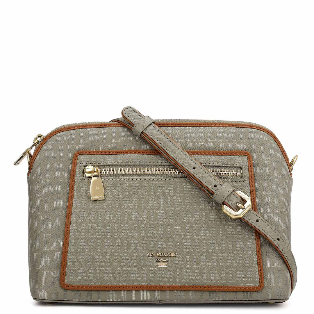 Small Monogram Leather Sling - Stone Grey