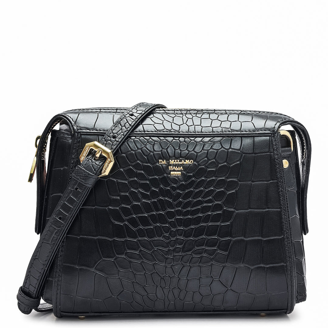 Small Croco Leather Sling - Black