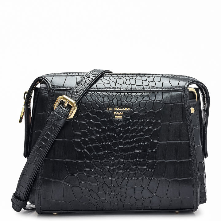 Small Croco Leather Sling - Black