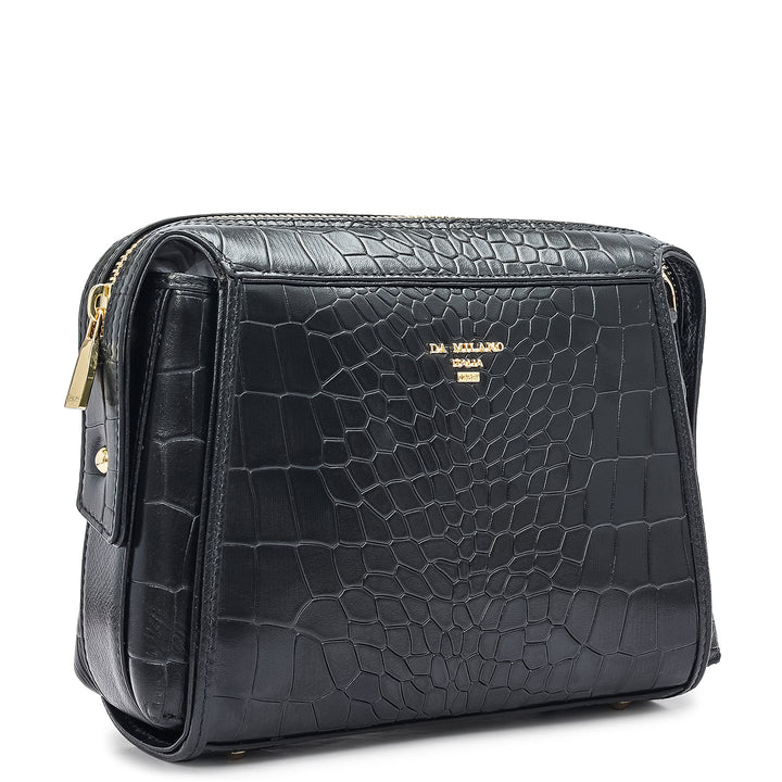 Small Croco Leather Sling - Black