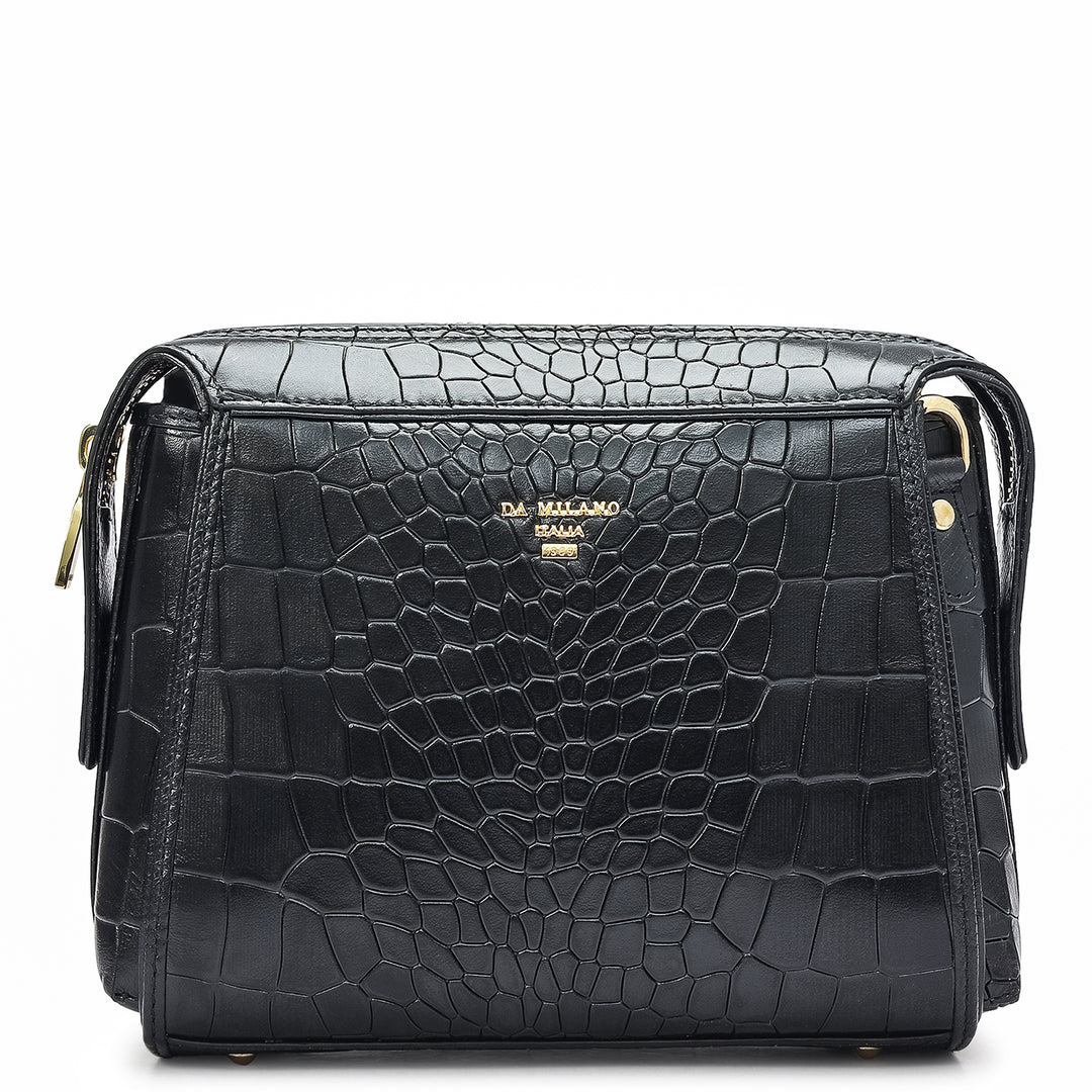 Small Croco Leather Sling - Black