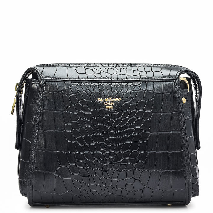 Small Croco Leather Sling - Black