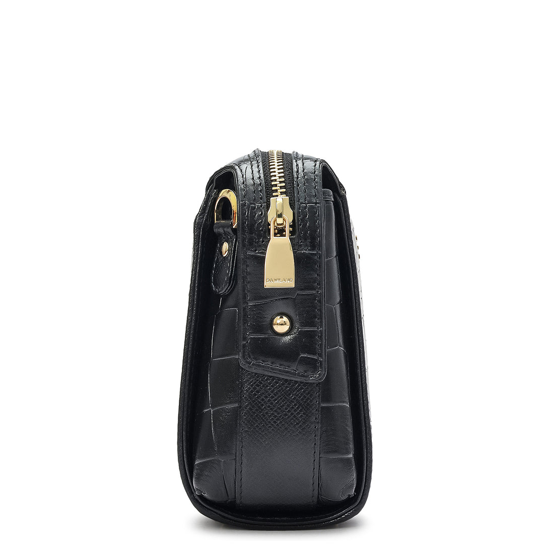 Small Croco Leather Sling - Black
