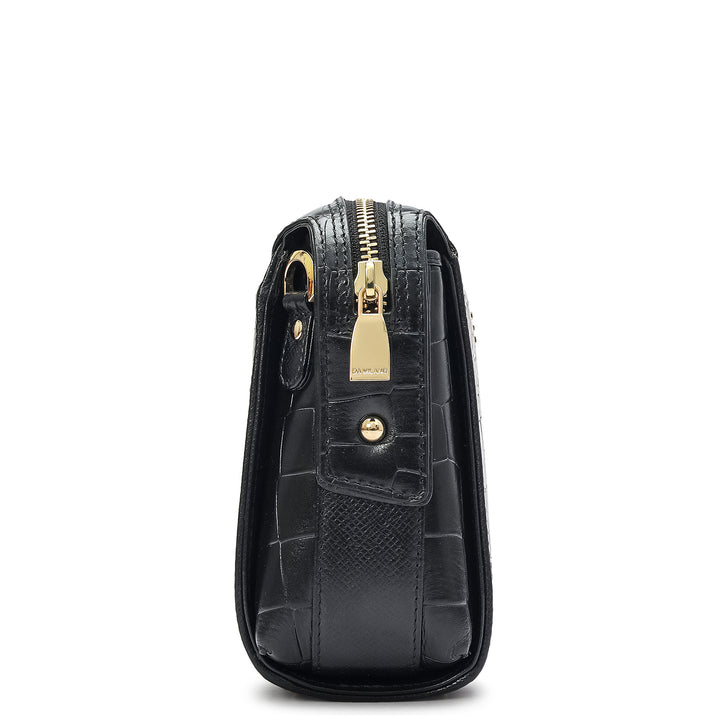 Small Croco Leather Sling - Black