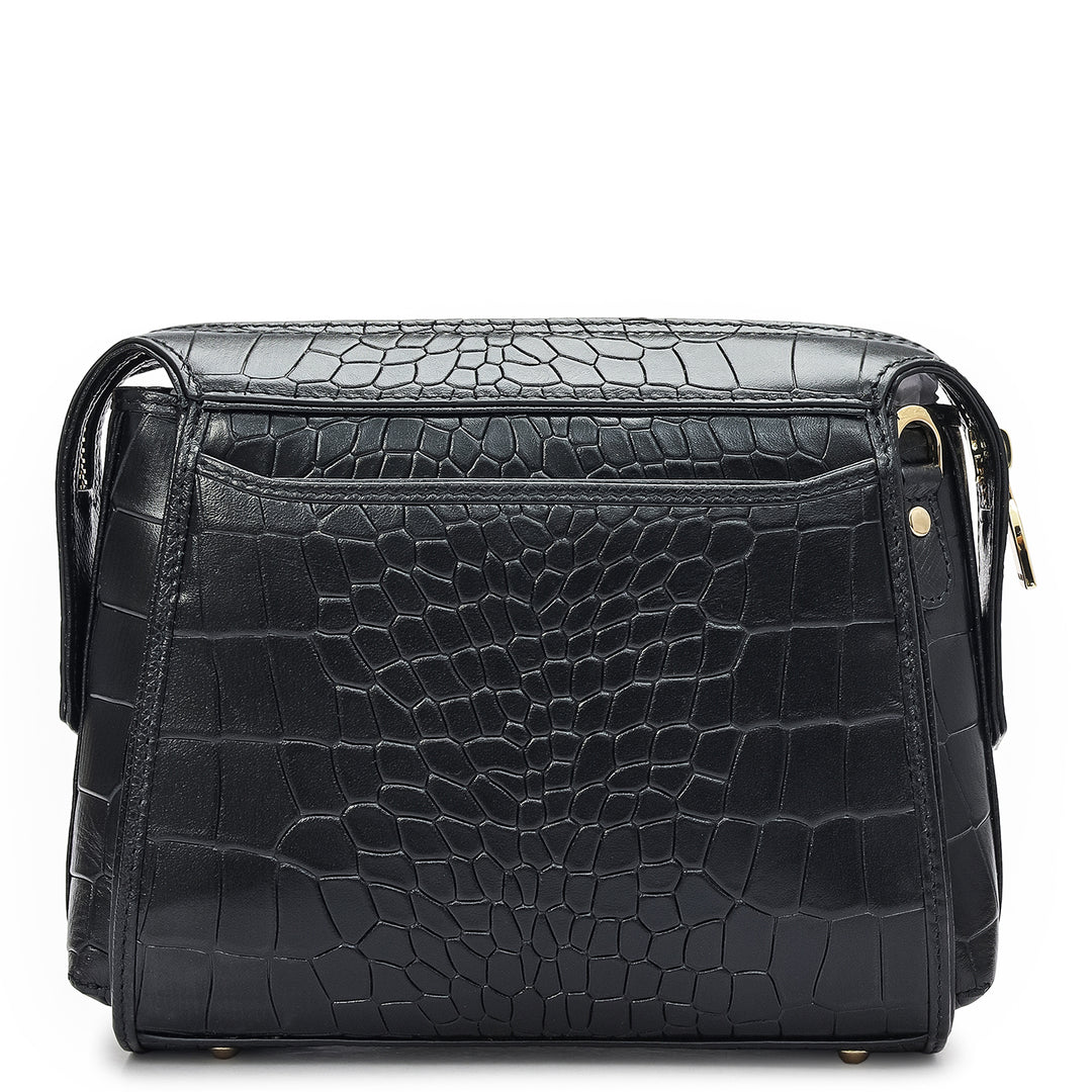 Small Croco Leather Sling - Black