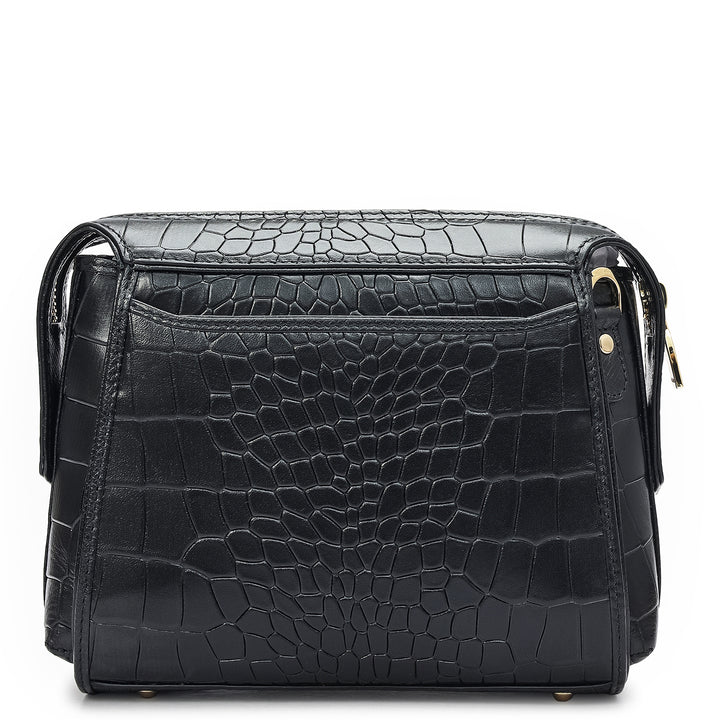 Small Croco Leather Sling - Black