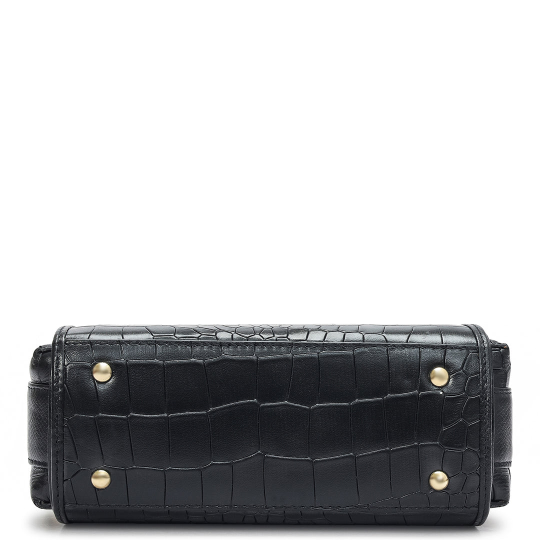 Small Croco Leather Sling - Black