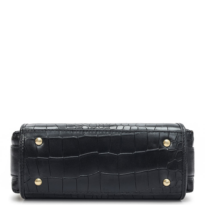 Small Croco Leather Sling - Black