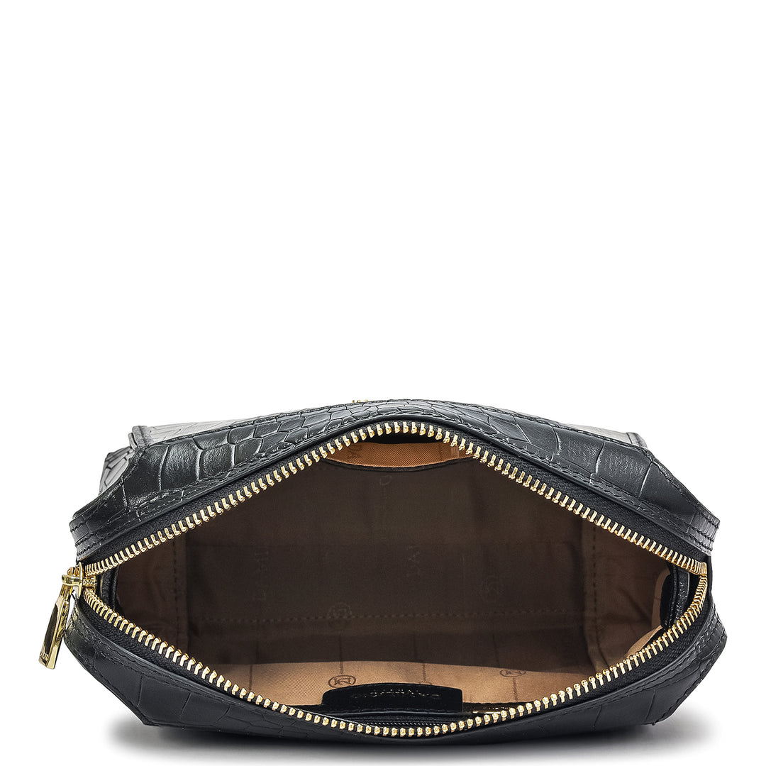 Small Croco Leather Sling - Black