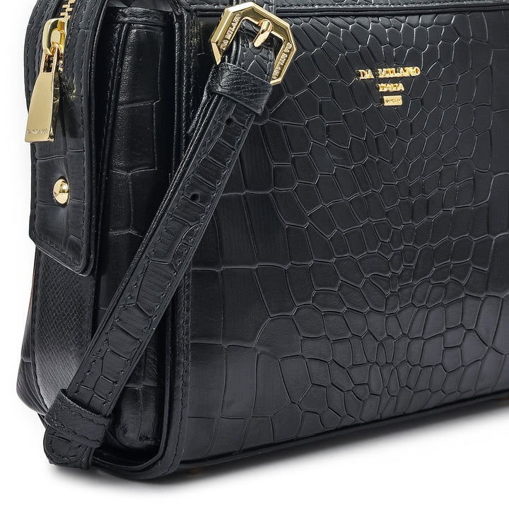 Small Croco Leather Sling - Black