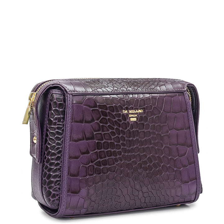 Small Croco Leather Sling - Grapevine