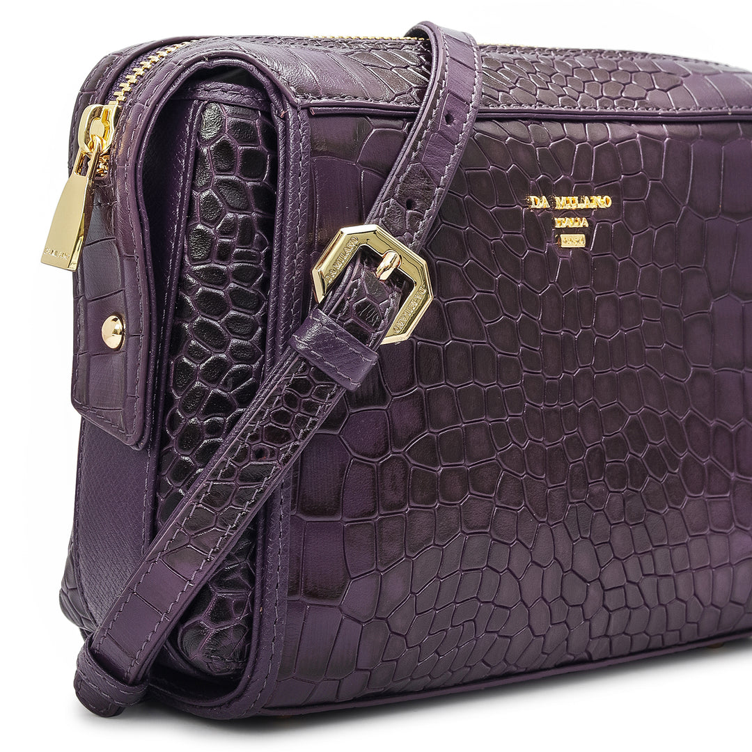 Small Croco Leather Sling - Grapevine