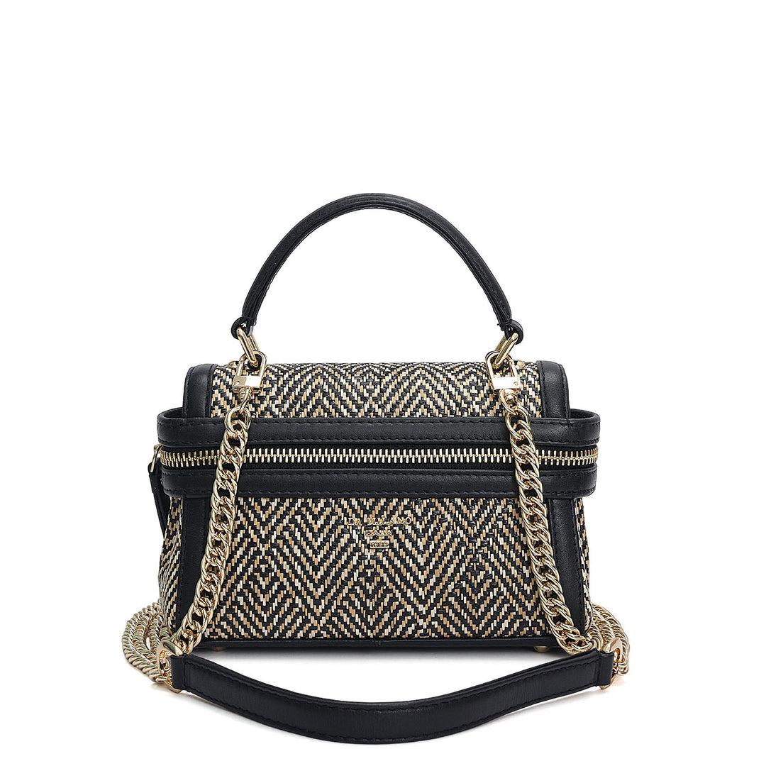 Small Canvas Leather Sling - Beige & Black