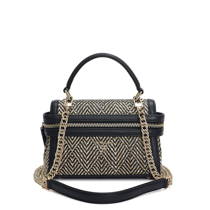 Small Canvas Leather Sling - Beige & Black