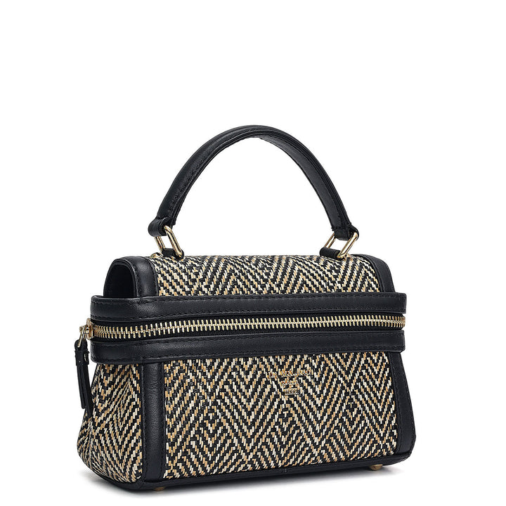 Small Canvas Leather Sling - Beige & Black