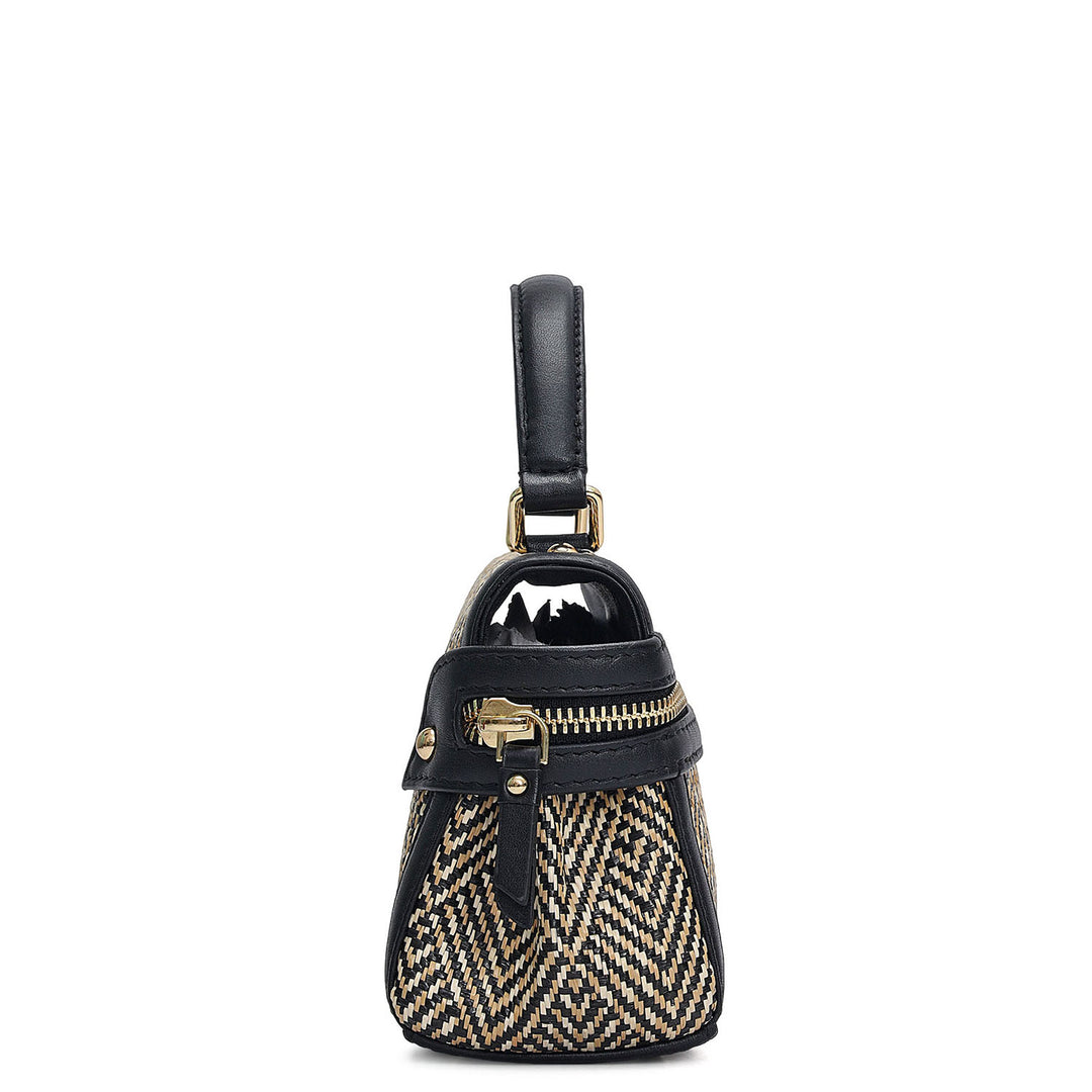 Small Canvas Leather Sling - Beige & Black