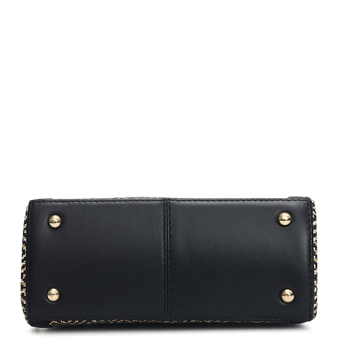 Small Canvas Leather Sling - Beige & Black