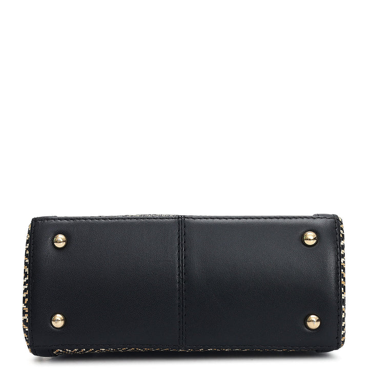 Small Canvas Leather Sling - Beige & Black