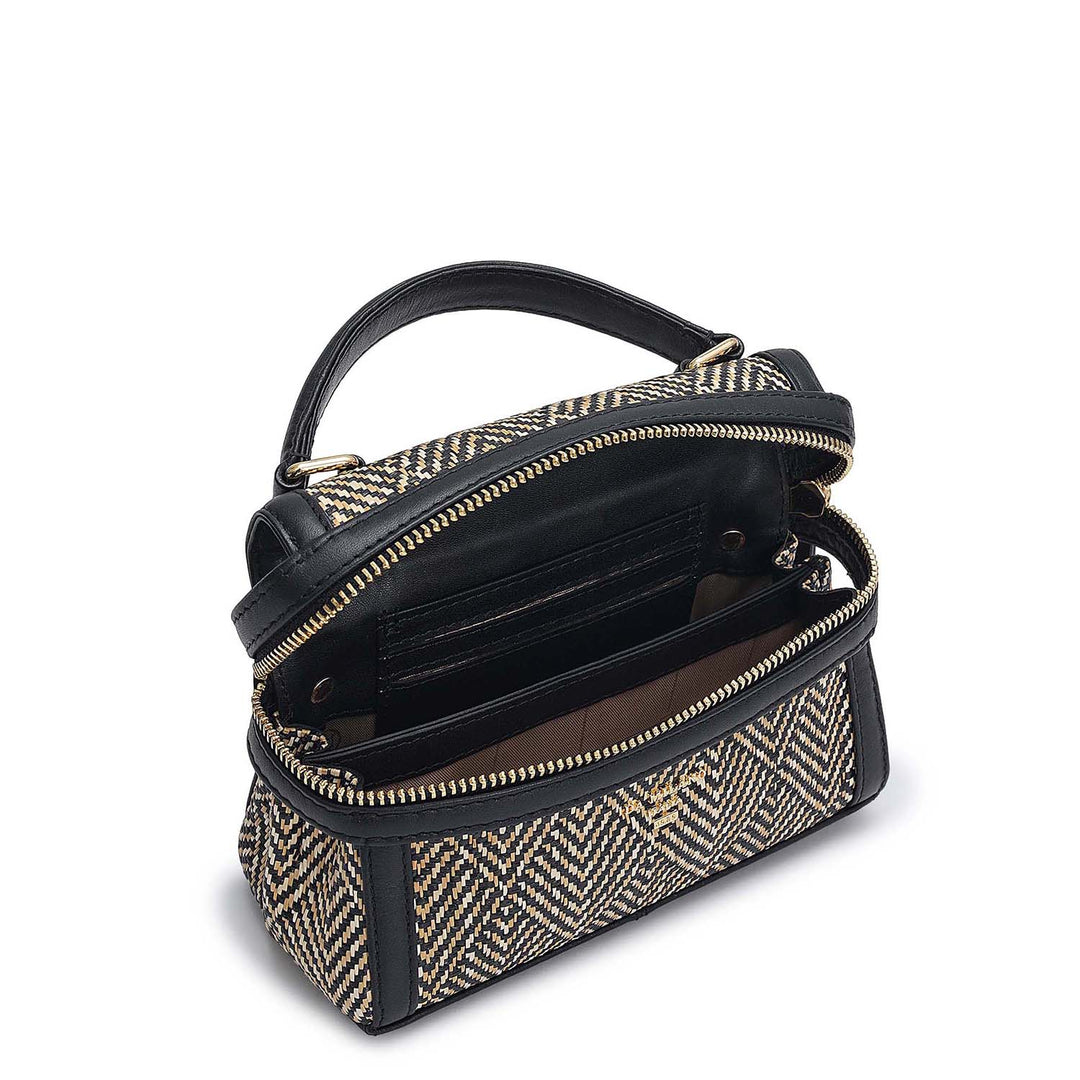 Small Canvas Leather Sling - Beige & Black