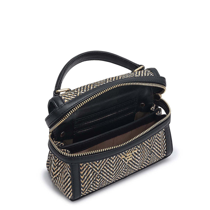 Small Canvas Leather Sling - Beige & Black