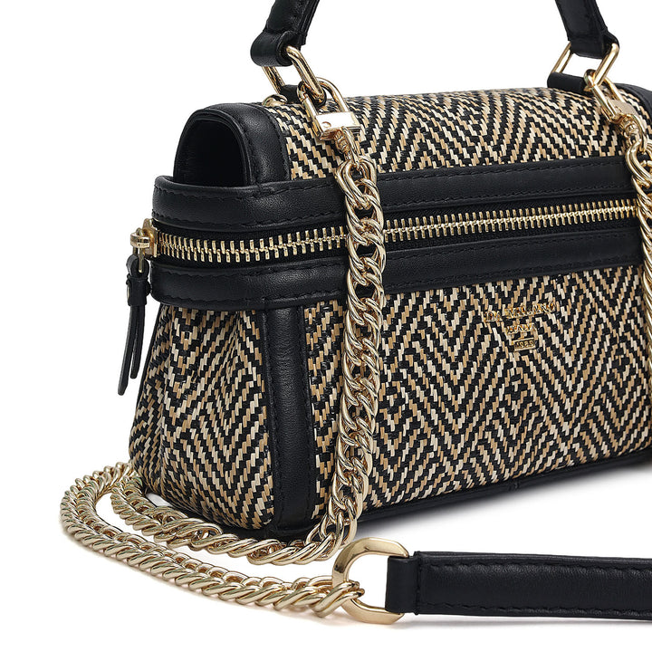 Small Canvas Leather Sling - Beige & Black