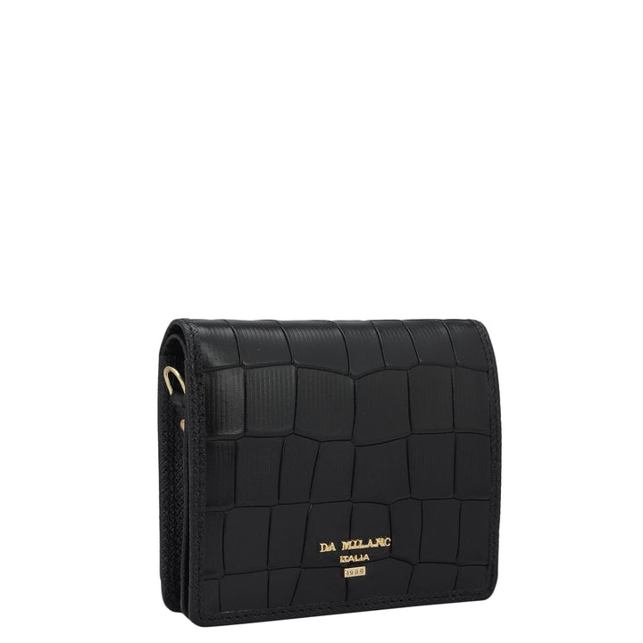 Croco Leather Ladies Sling Wallet - Black