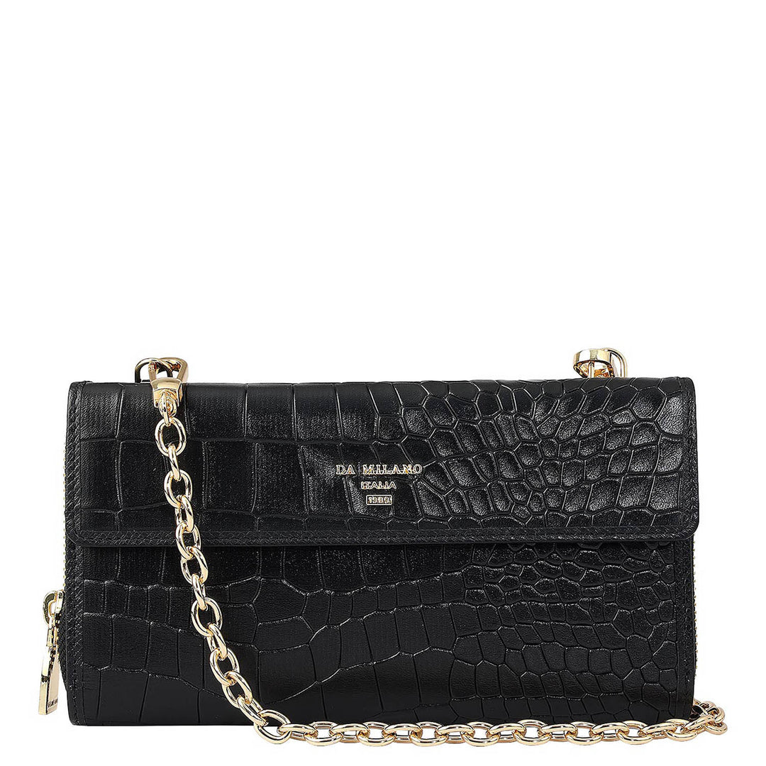 Croco Leather Ladies Wallet - Black