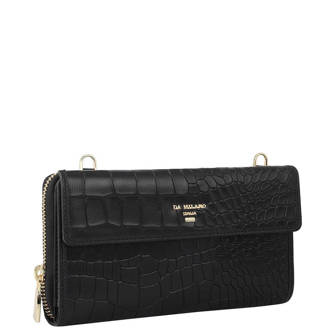 Croco Leather Ladies Wallet - Black