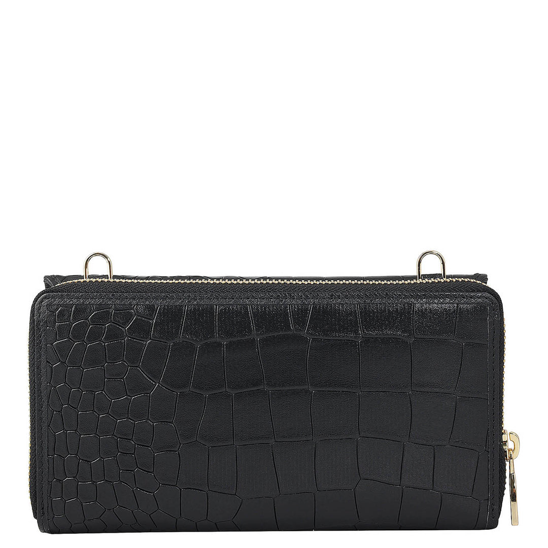 Croco Leather Ladies Wallet - Black