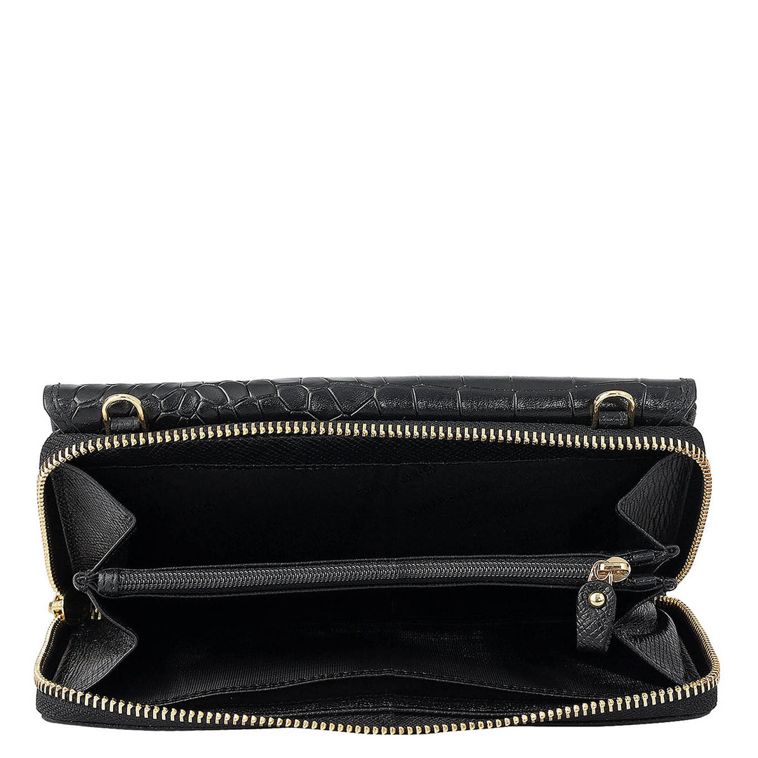 Croco Leather Ladies Wallet - Black