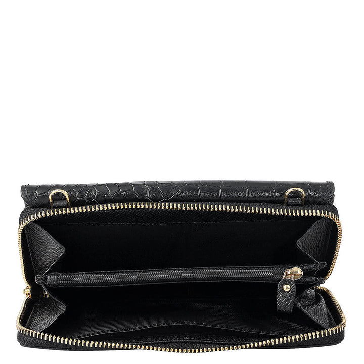 Croco Leather Ladies Wallet - Black