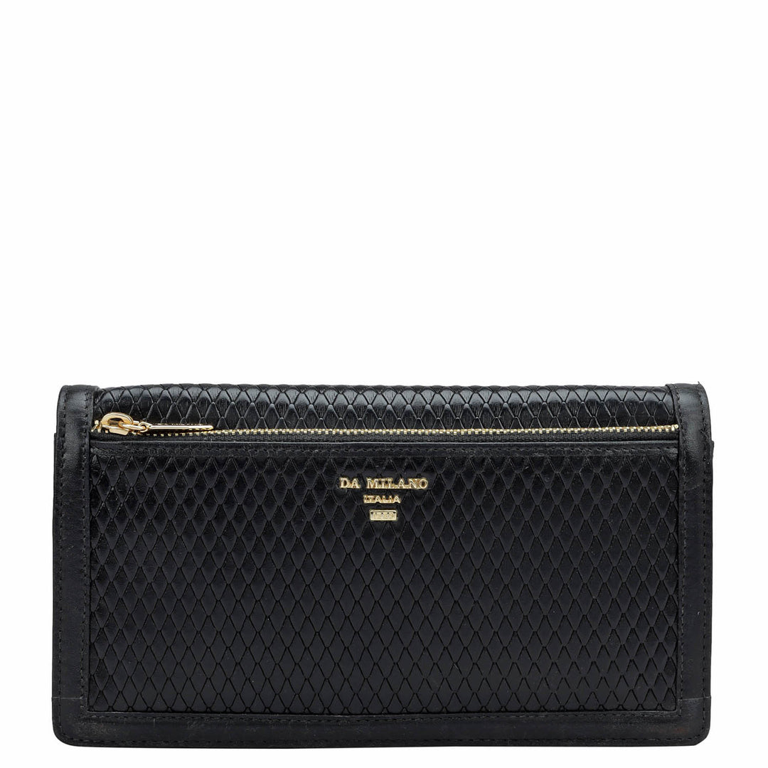 Mat Emboss Leather Ladies Sling Wallet - Black
