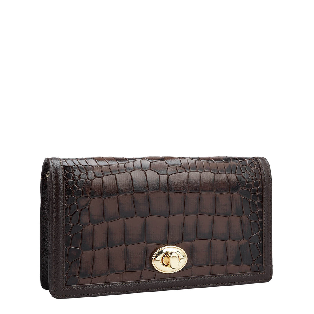 Croco Leather Ladies Sling Wallet - Brown