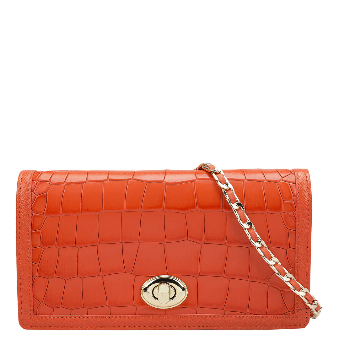 Croco Leather Ladies Sling Wallet - Pumpkin