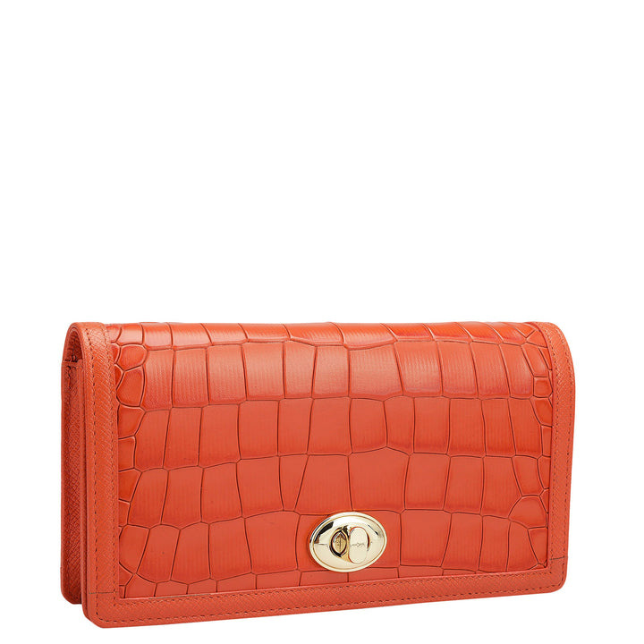 Croco Leather Ladies Sling Wallet - Pumpkin