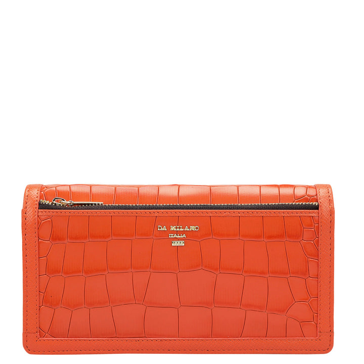 Croco Leather Ladies Sling Wallet - Pumpkin
