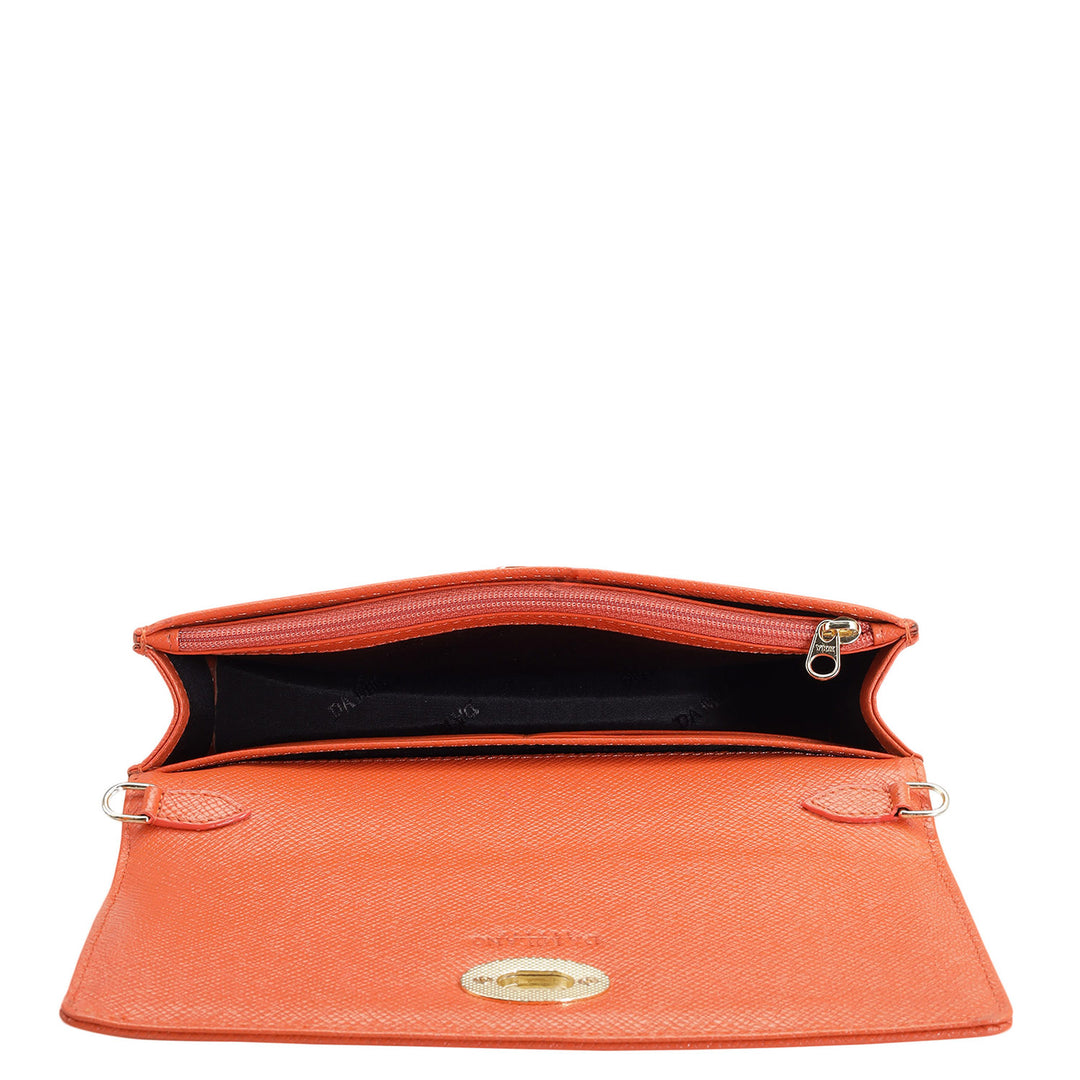 Croco Leather Ladies Sling Wallet - Pumpkin