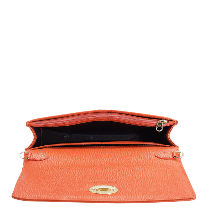 Croco Leather Ladies Sling Wallet - Pumpkin