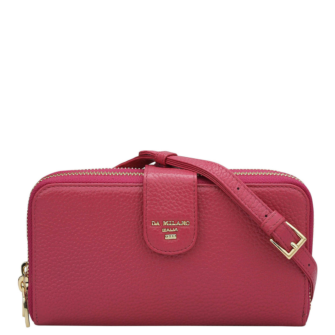 Wax Leather Ladies Sling Wallet - Majenta