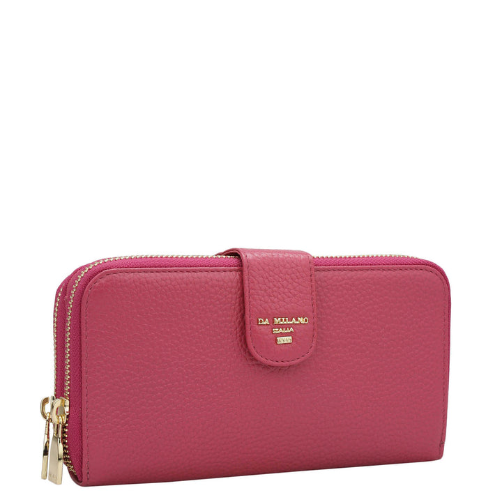 Wax Leather Ladies Sling Wallet - Majenta