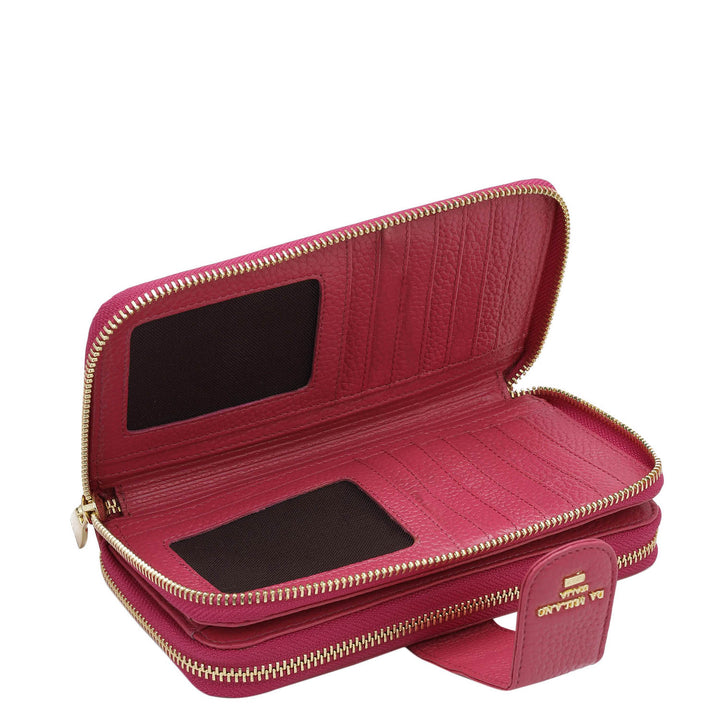 Wax Leather Ladies Sling Wallet - Majenta