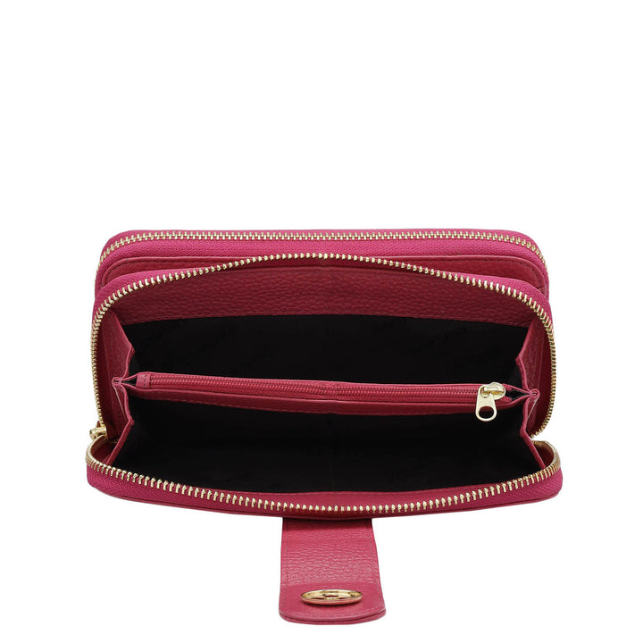 Wax Leather Ladies Sling Wallet - Majenta