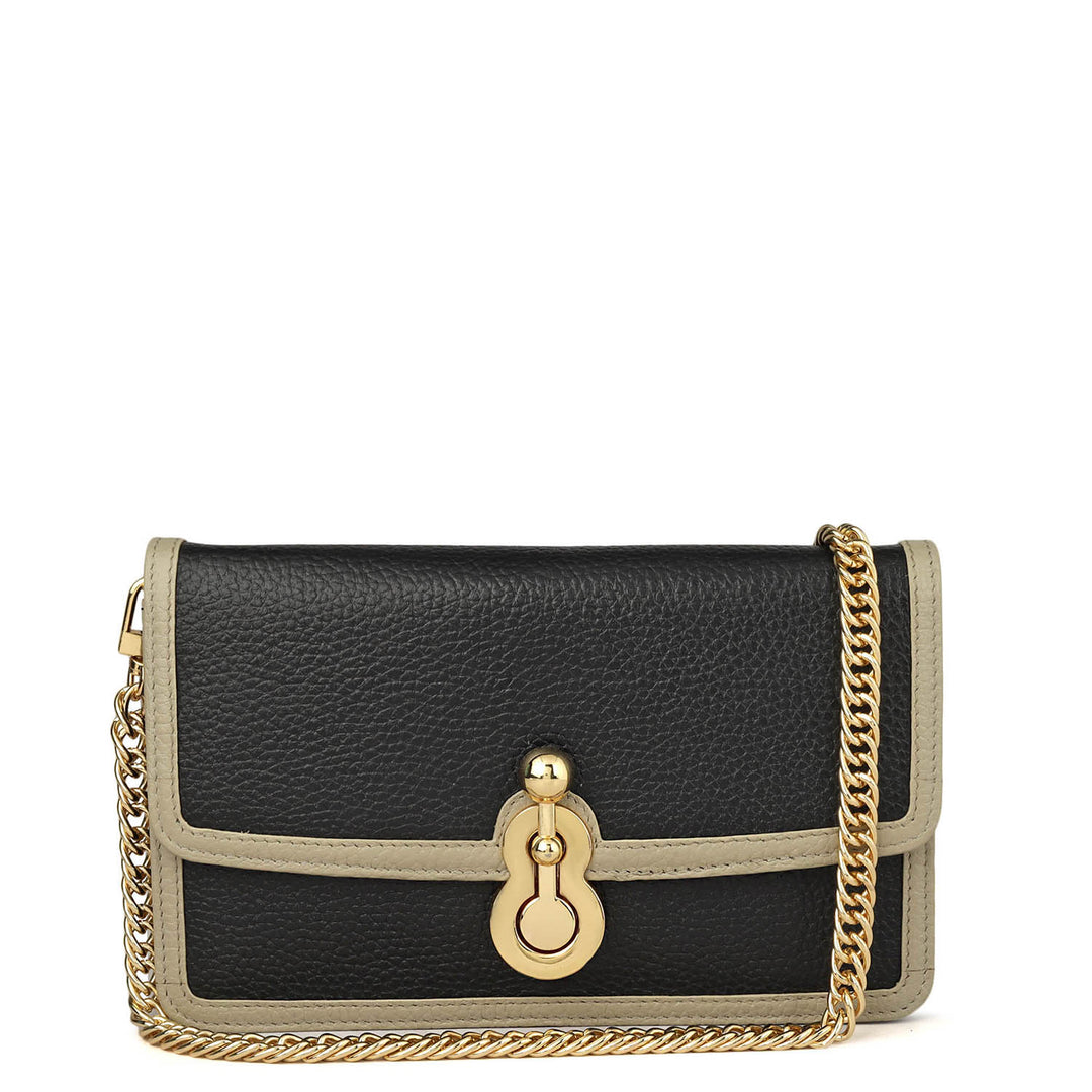 Wax Leather Ladies Sling Wallet - Black