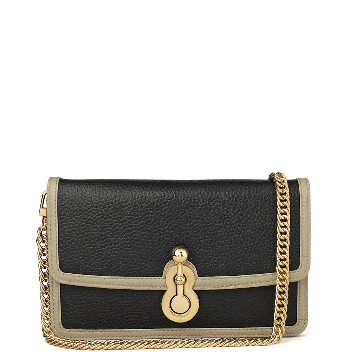 Wax Leather Ladies Sling Wallet - Black