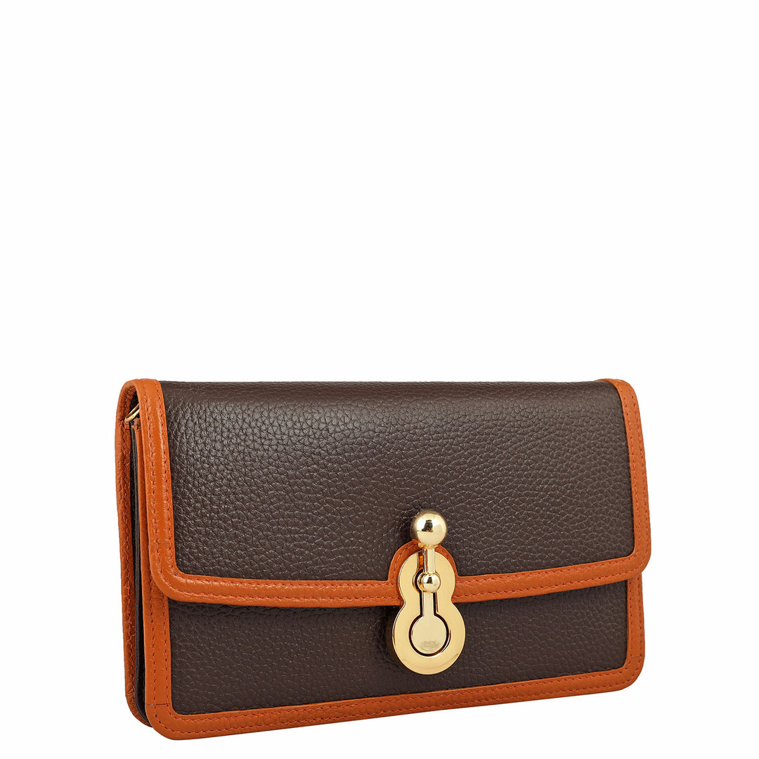 Wax Leather Ladies Sling Wallet - Chocolate