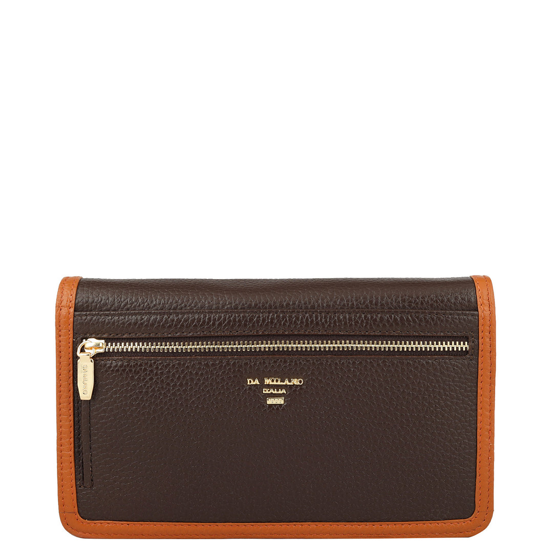 Wax Leather Ladies Sling Wallet - Chocolate