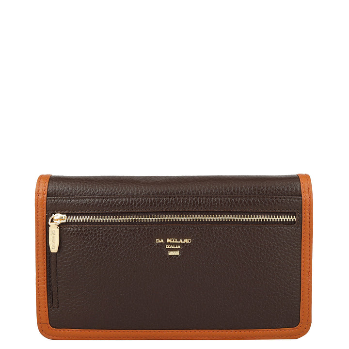 Wax Leather Ladies Sling Wallet - Chocolate