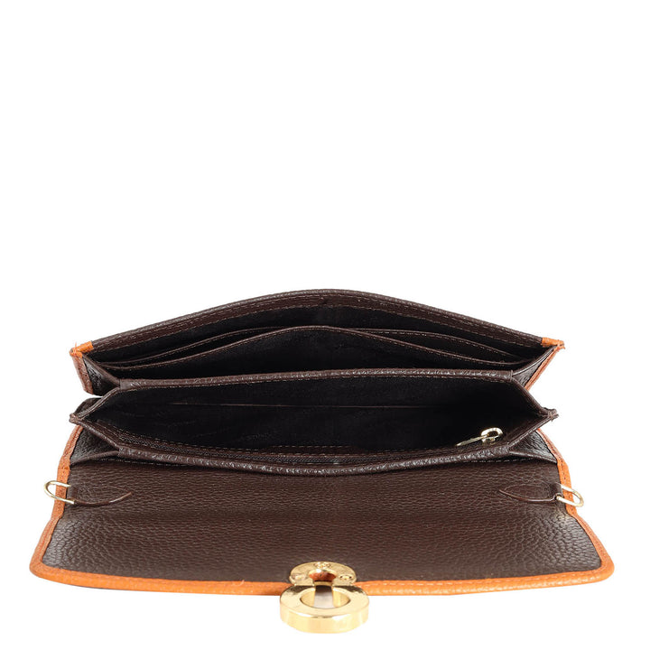 Wax Leather Ladies Sling Wallet - Chocolate